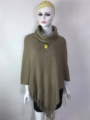 Khaki Poncho Осень зима шаль с отложным воротом Пальто женские пончо и накидки бежевый черный красный Пончо Топы Большой размер вязаный пашмины шарфы для женщин - Цвет: Khaki Poncho