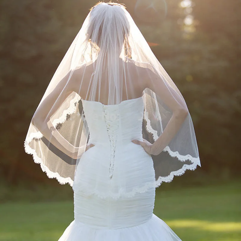 Двухслойное короткое кружево для свадебной вуали дешевый белый слоновая кость