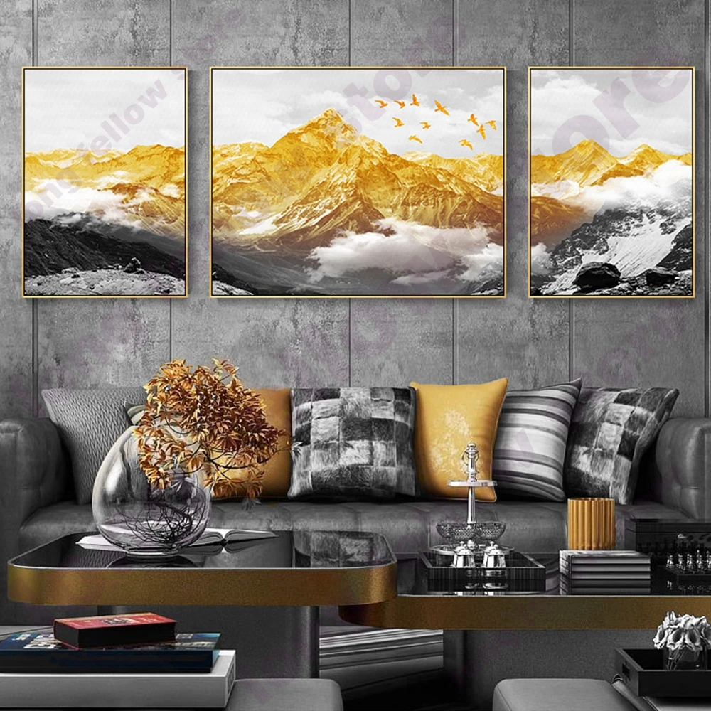 

Hand Paint Golden Landscape Canvas Painting The Summit of the Snow Mountain Nordic Artwork Wall Art Oil Painting Home Decoration