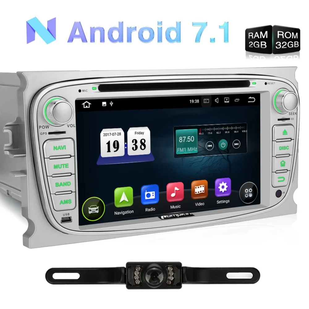 Pumpkin 2 Din 7''Android 7 1 автомобильный Радио dvd плеер GPS для Ford Mondeo/Focus Автомобильный