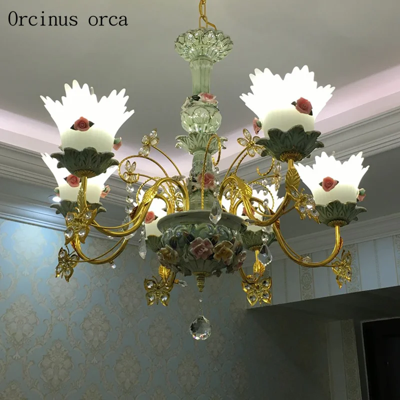 European luxury flower ceramic chandelier living room bedroom French idyllic dream LED free shipping | Лампы и освещение