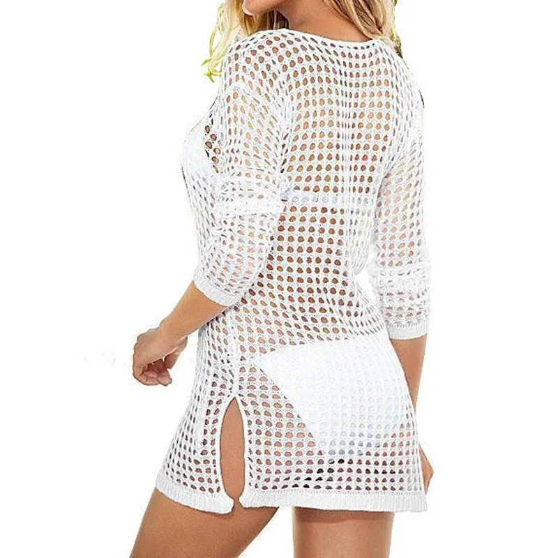 tee shirt femme Sexy Summer Women Mesh Knitted Crochet Beach Tops T Shirts Swimsuit Cover Up Swimwear Bikini Wrap Bathing Suit | Женская