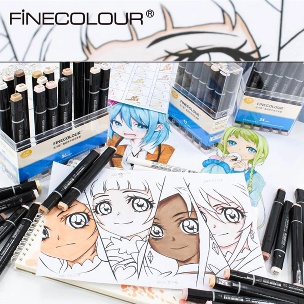 FinEcolour 12/24/36 Цвета эскиз тонов кожи Маркер для белой доски художника с двойной головкой на спиртовой основе Manga маркер для рисования кисть