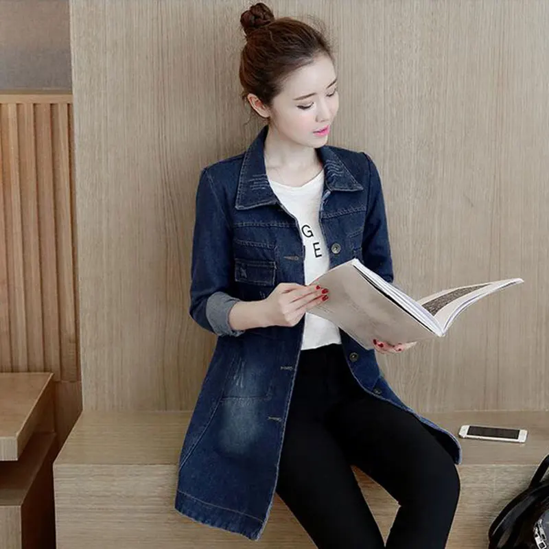 2017 New Arrival Women Spring Autumn Jacket Vintage Denim Jeans Coat Slim Single-breasted Casual Female Overcoat A1075 | Женская одежда