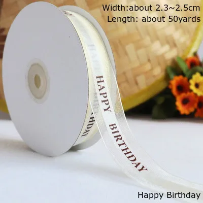 Cream Happy Birthday 50 ярдов с днем рождения шелковая атласная лента с наилучшими пожеланиями DIY ремесло День Рождения украшения Sweing Подарочная коробка торт упаковочная лента - Цвет: Cream Happy Birthday