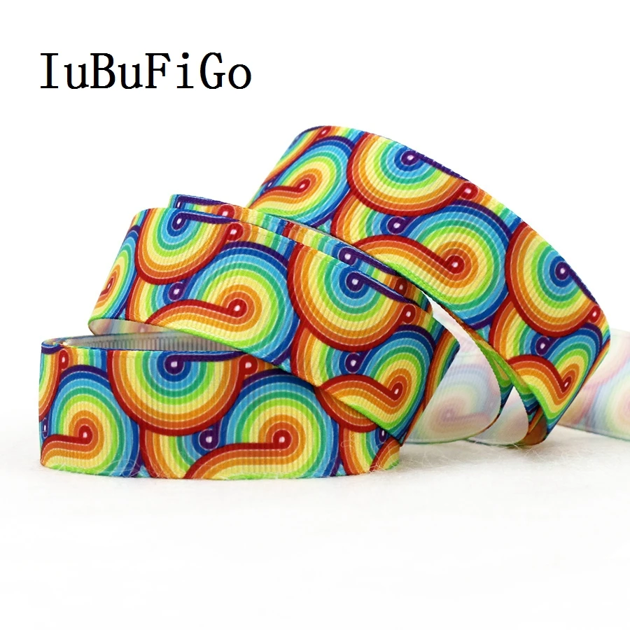 IuBuFiGo 40 ярдов 7/8 &quotРадужная печатная корсажная лента 22 мм мультяшная подарочная с