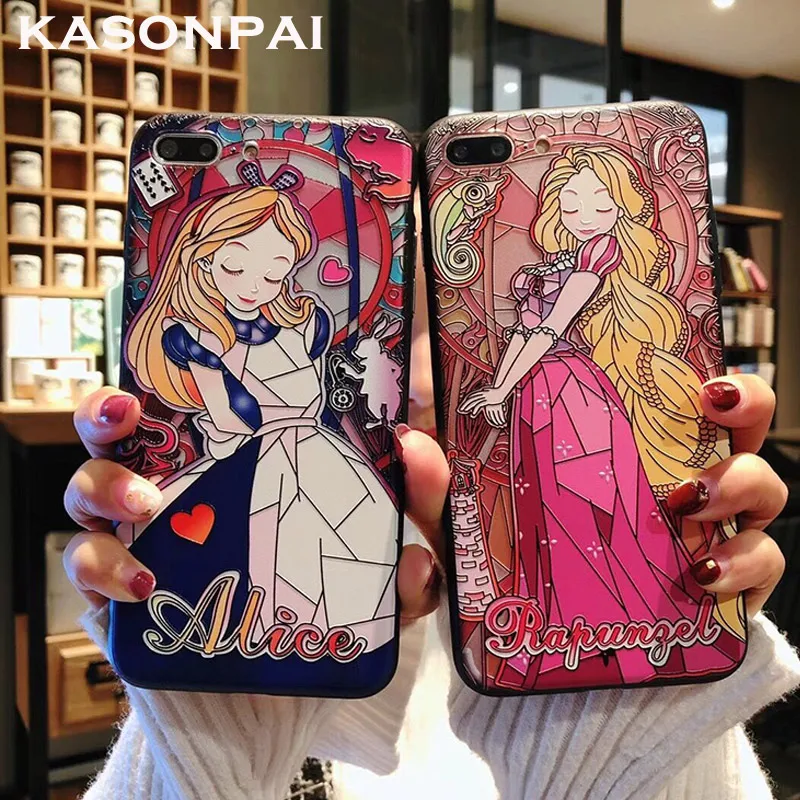 3D Ретро рельефный чехол для телефона s для iphone 8, 7, 6, 6S Plus, милый мультяшный Алиса, Русалка, чехол с принцессой для iphone XR, XS, MAX, X, чехол
