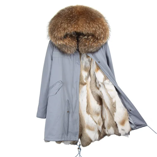 OFTBUY камуфляжная Длинная зимняя куртка женская парка воротник из натурального меха енота с капюшоном шуба из натурального кролика Толстая теплая парка - Цвет: 21