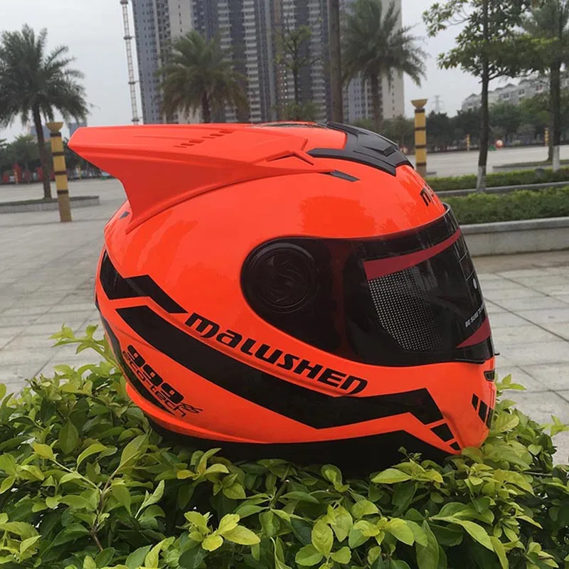 Malushen бренд оранжевый цвет мотоциклетный шлем casco мотокросса флип-ап шлем в четыре сезона полное лицо рыцарский шлем