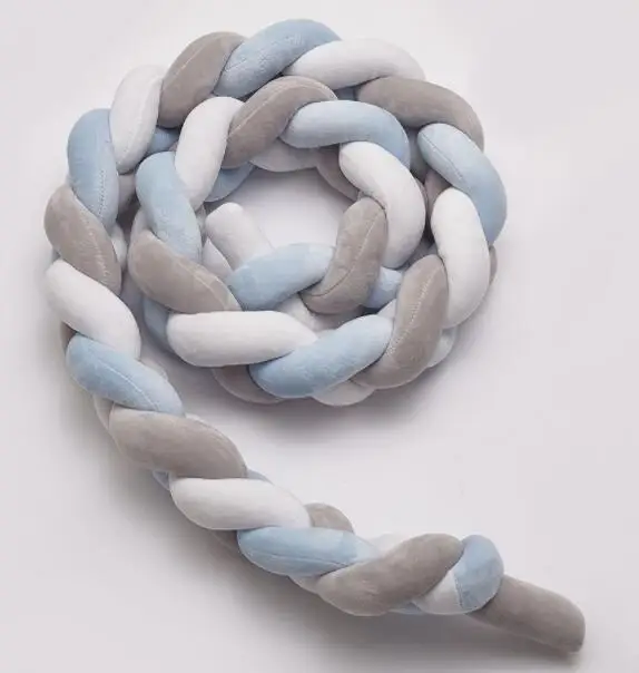 blue gray white Тканевая полоска с узелком, шар, бампер для новорожденных, длинная плетеная подушка, детская кровать, бампер в кроватку, декор для детской комнаты, плюшевая игрушка WD001 - Цвет: blue gray white