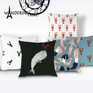 Наволочка Морская жизнь с рисунком лобстера, Мультяшные животные, рыба, Декор, декоративная подушка, чехол, наволочки с русалочкой, морским коньком, чехлы для гостиной