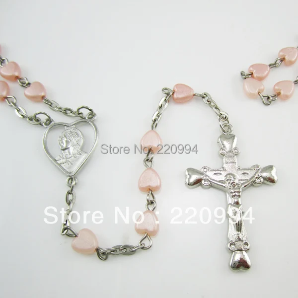 12 шт. розового цвета в форме сердца пластиковые четки ожерелье|rosary necklace|necklace of