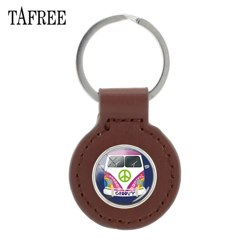TAFREE Винтаж Hippie Peace ЗНАК фургонов автобусов кнопки брелок Стекло изображение Cabochon