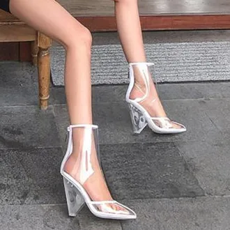 white 10cm Пикантные прозрачные женские сапоги из пвх на танкетке, летние сапоги с закрытым носком - Цвет: white 10cm