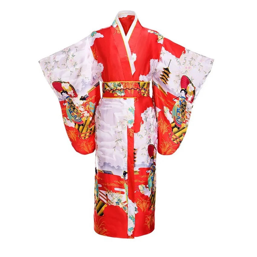 Женское винтажное кимоно Yukata вечернее платье красного цвета в японском стиле с