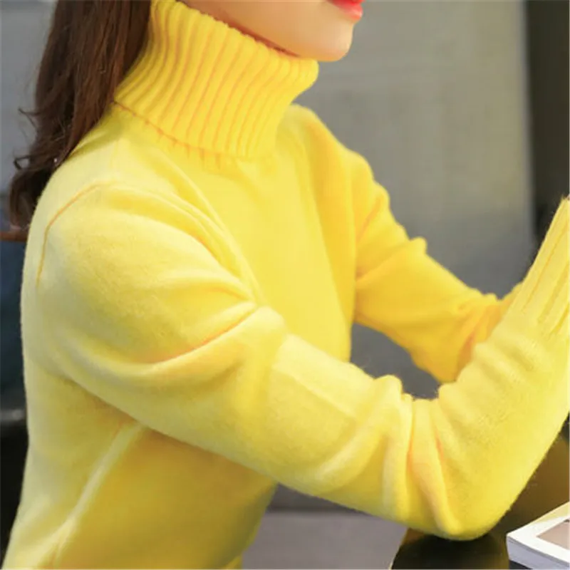 

2018 Autumn and Winter New Sweater Women's Pullover Turtleneck Sweater Long Sleeve Thick Short Slim Women's Sweater 523
