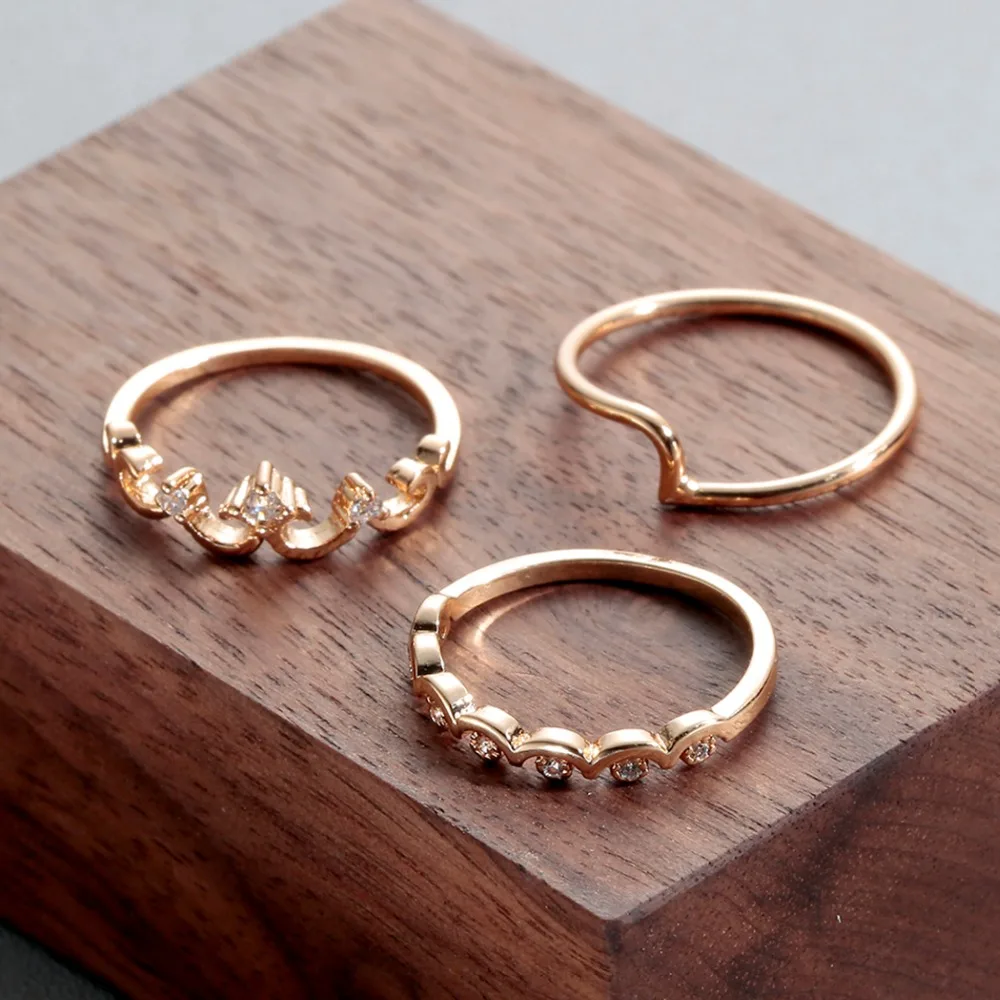 3 PCS/set Gold Fill Knuckle Crystal Finger Ring Set Crown Rings Boho Bohemia Above for women Fashion Jewelry | Украшения и