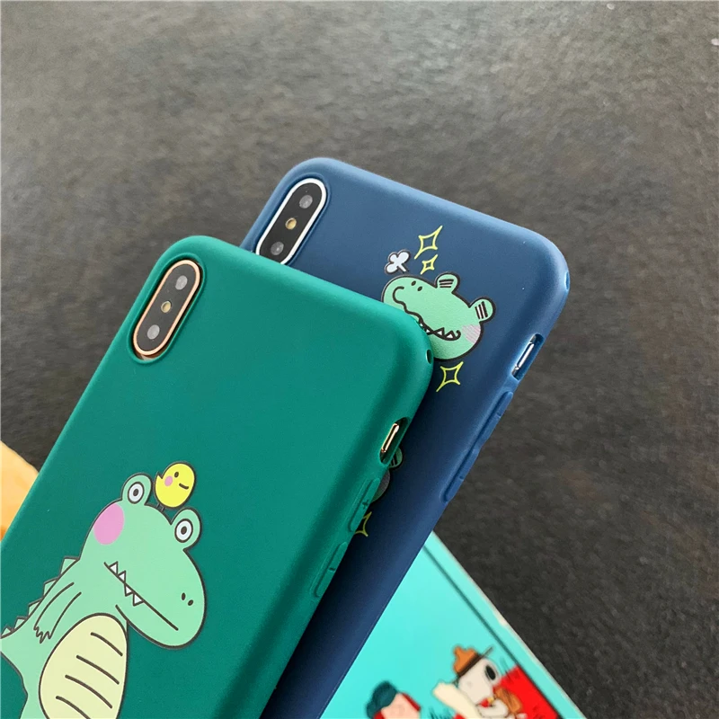 Cute cartoon dinosaur pure color soft shell phone Case For Apple iphone 6 6s 7 8 Plus X XS XR MAX |