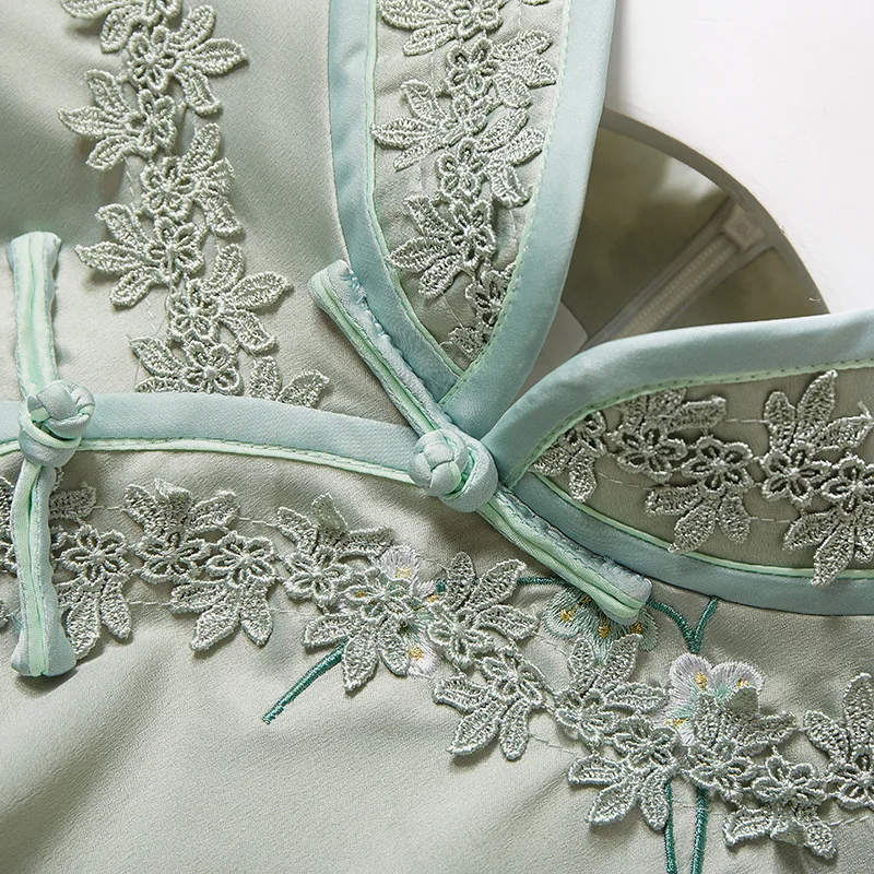 Китайские традиционные Для женщин полный Ленг вышивка цветок Qipao элегантный тонкий высокая вечернее платье Винтаж тонкий чонсан