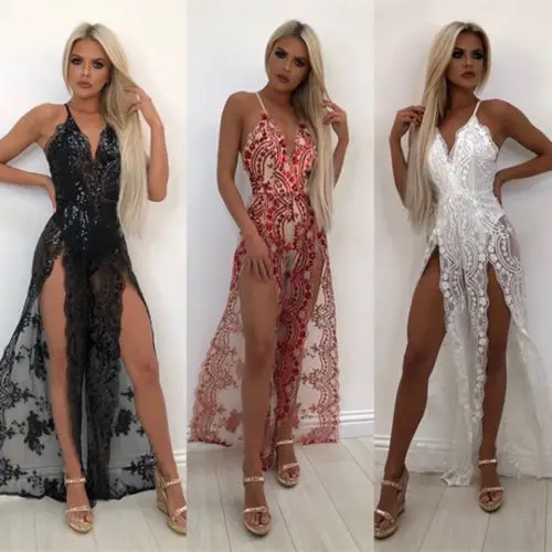 Летнее женское кружевное длинное платье макси с открытой спиной Вечернее