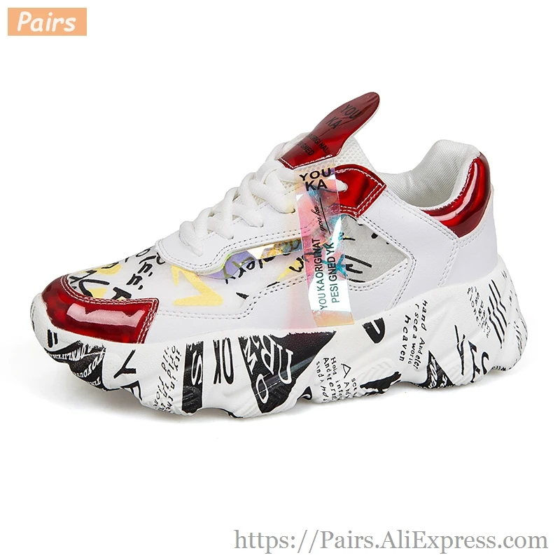 Женские кроссовки на толстой подошве разноцветные платформе с круглым носком