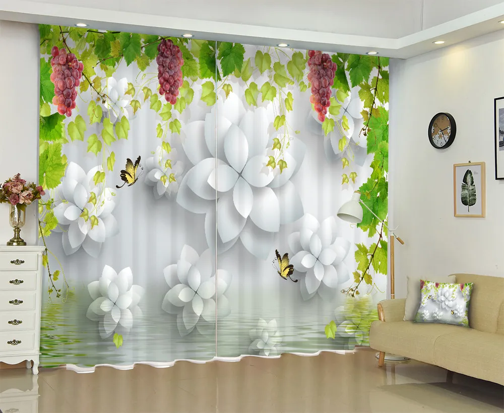 

3D Butterfly Flying Under Vines Of Grape Window Curtain For Living Room