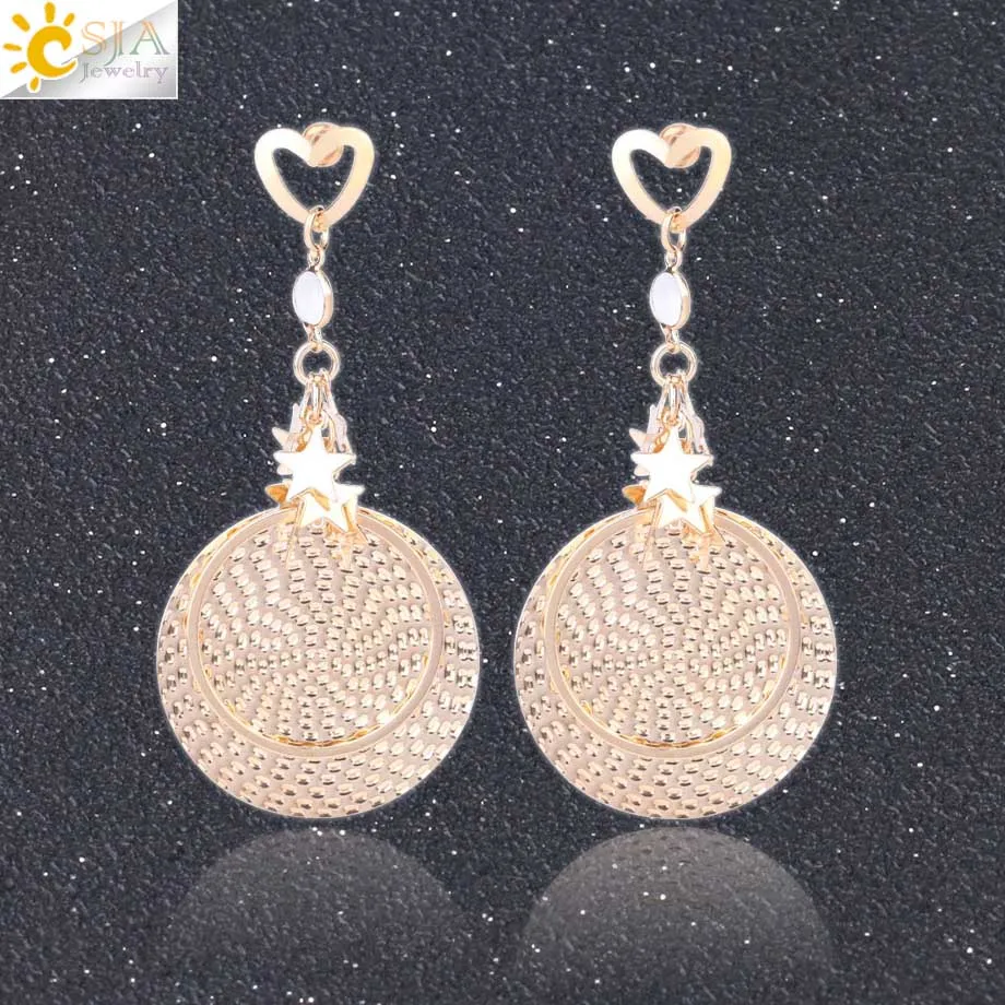 Женские металлические серьги-гвоздики CSJA золотистые круглые серьги-подвески в