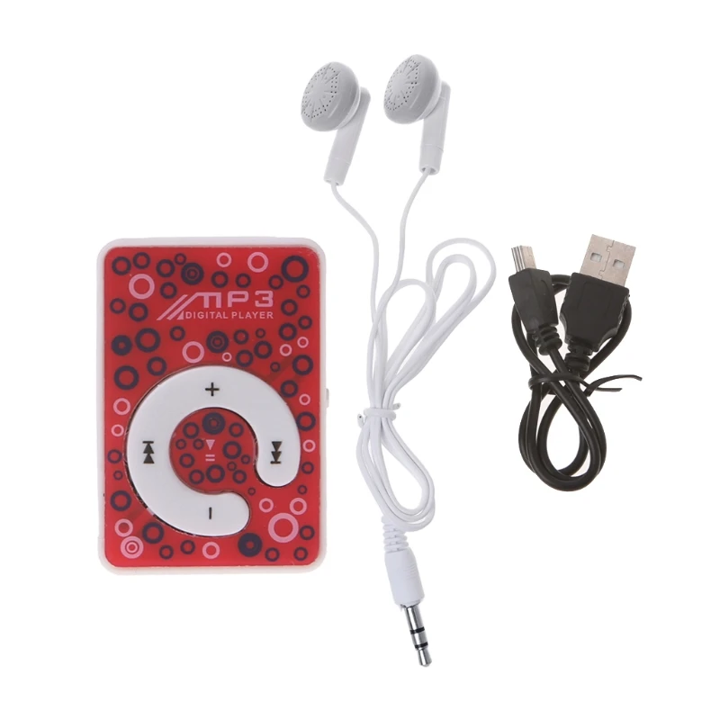 Красный Мини клип точка круг шаблон Музыка MP3 плеер Поддержка TF карта+ мини USB кабель наушники - Цвет: Красный