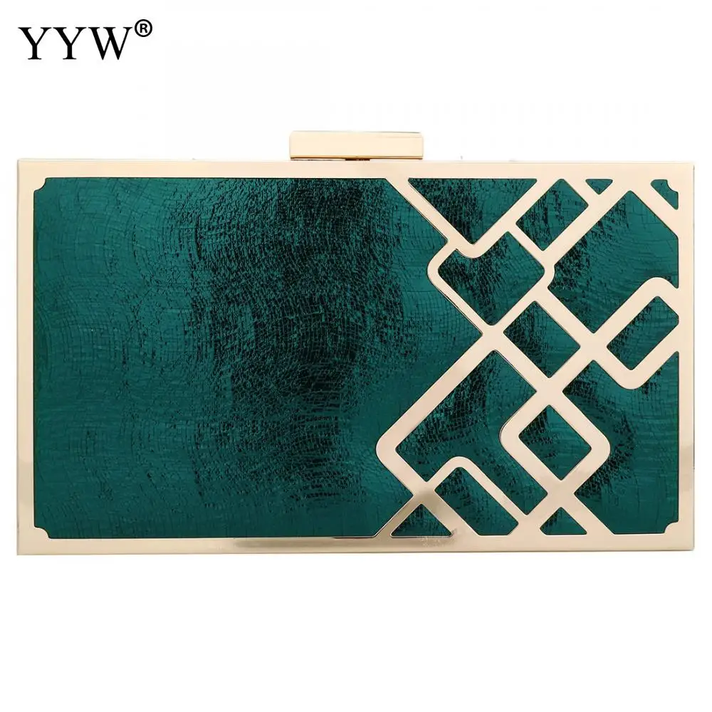 Flannelette Green Clutch Wedding Women Box Bag Gold Chain Geometric Zinc Alloy Christmas Evening Bags Female Party Clutch Gold - Цвет: green