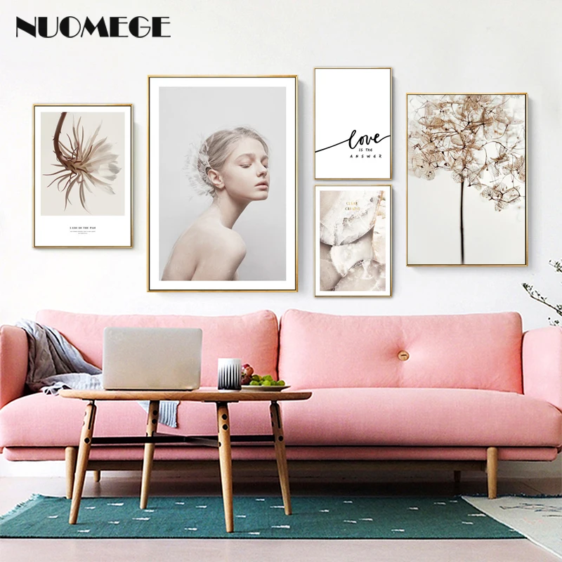 

Nordic Style Flower Leaf Poster Love Posters and Prints Fashion Girl Decorative Pictures for Living Room Home Decor Wall Art