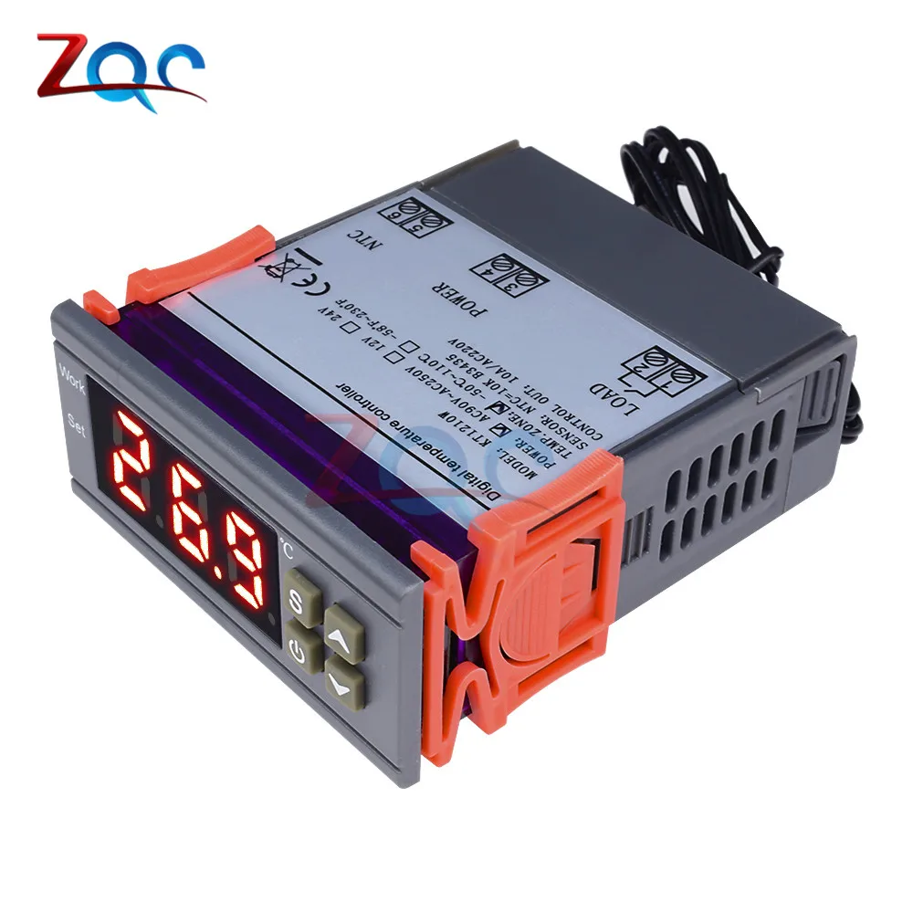 DC 12V 24V AC 110V 220V светодиодный цифровой Температура Управление; терморегулятор Термостат Управление W/нагревателем и охладителем зонд - Цвет: MH1210W AC 90V-250V