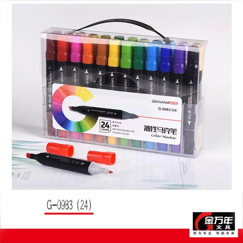G0983-24colors Ноу спиртовой основе арт маркер скетч Перманентный цвет ing Профессиональный 120 цвет Pro дизайн тонкое долото двойной наконечник маркер ручка художника - Цвет: G0983-24colors