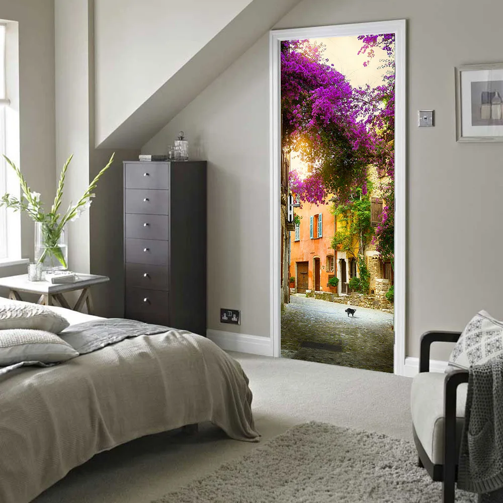 Hot Sale 3D Beautiful Landscape Door Stickers For Living Room Bedroom PVC Adhesive Wallpaper Home Decor Waterproof Mural Decal