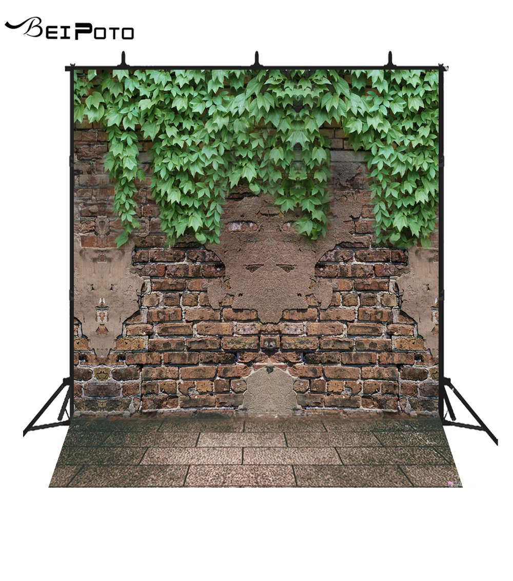 Винтажный фон с кирпичной стеной BEIPOTO для фотосъемки зелеными листьями