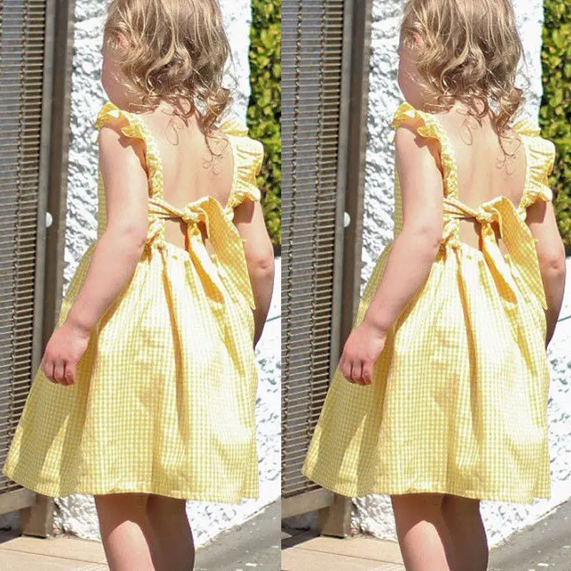 2018 New Fashion Hot Girls Ruffles Lace Belt Backless Plaid Sleeveless Clothes Outfits Princess Party Dresses CH | Детская одежда и