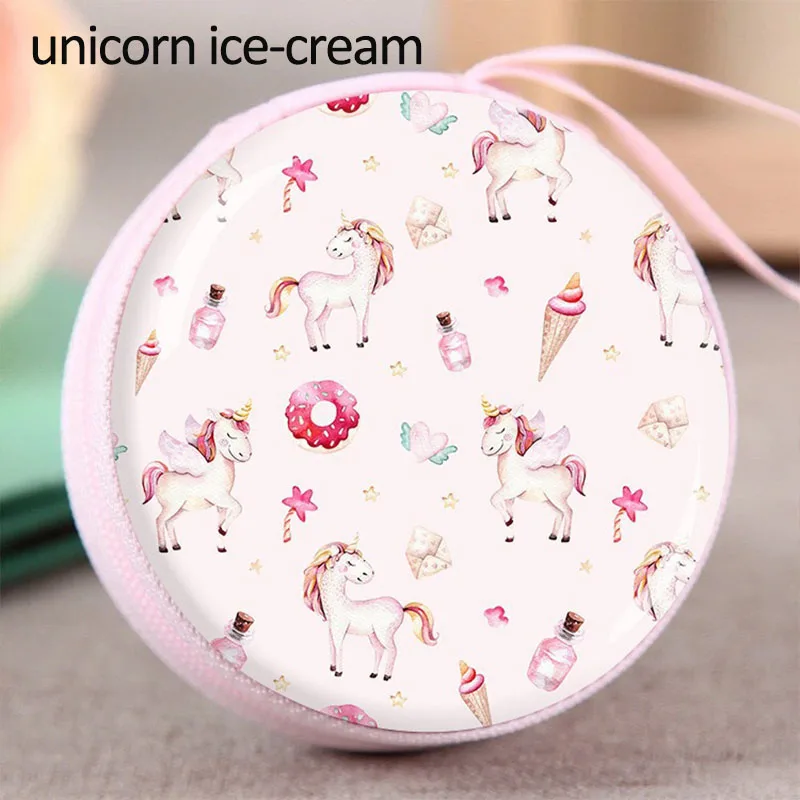 unicorn ice cream Мини-застежка-молния, жесткая коробка для наушников, круглая сумка, Мультяшные животные, жесткая коробка, жестяная коробка для карт памяти, органайзер для монет - Цвет: unicorn ice cream