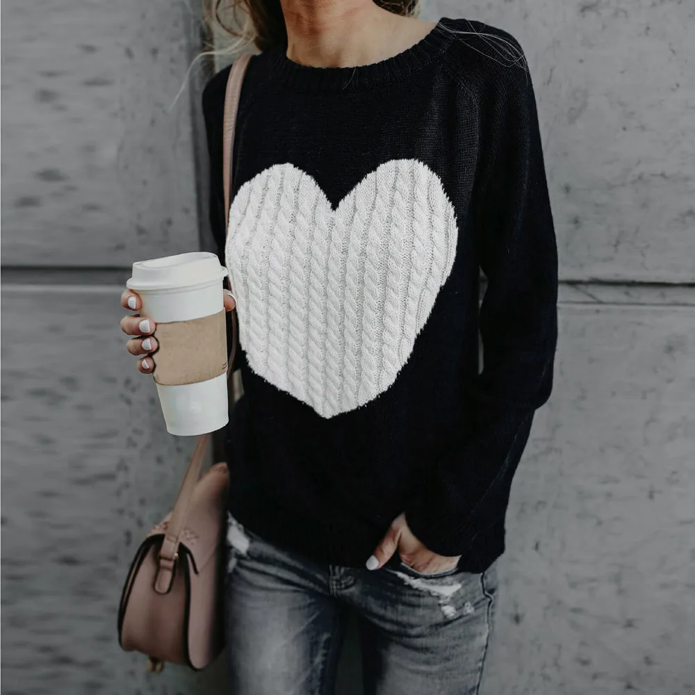 Women Blouses Love Pullover Loose Blusas Femininas Sweater Jumper Tops Knitwear Casual Solid Long Sleeve Mujer |