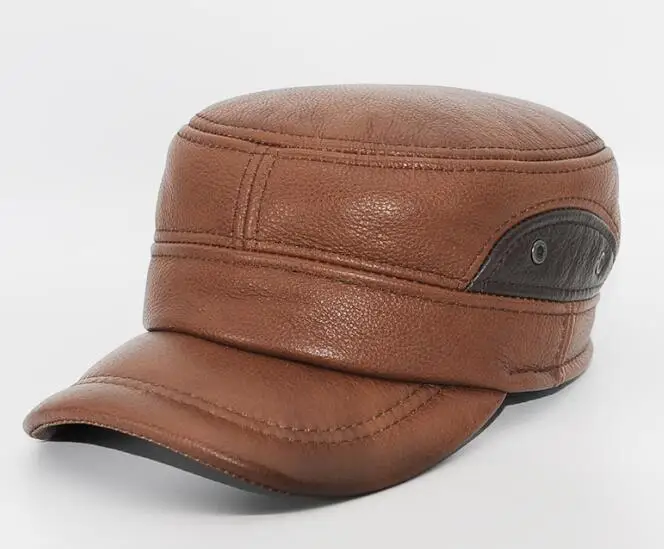 brown Haisum, настоящая взрослая кожаная бейсболка, Мужская зимняя брендовая новая настоящая армейская Военная Кепка с ушками Cs55 - Цвет: brown