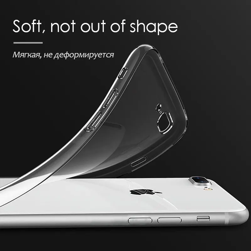 Ультратонкий Мягкий Прозрачный чехол из ТПУ для iPhone 5 6 7 8 Plus прозрачный