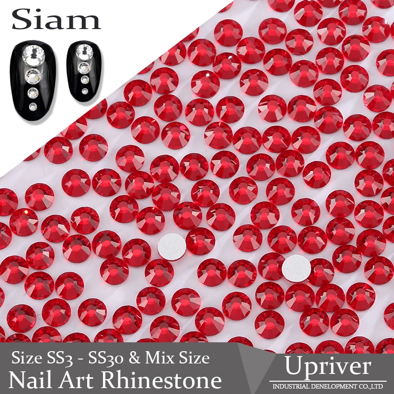 

Upriver Non Hotfix Rhinestones ss3 - ss30 & Mix Size Giltter Siam Glass Beads Flatback Nail Art Rhinestones for DIY Nails Design
