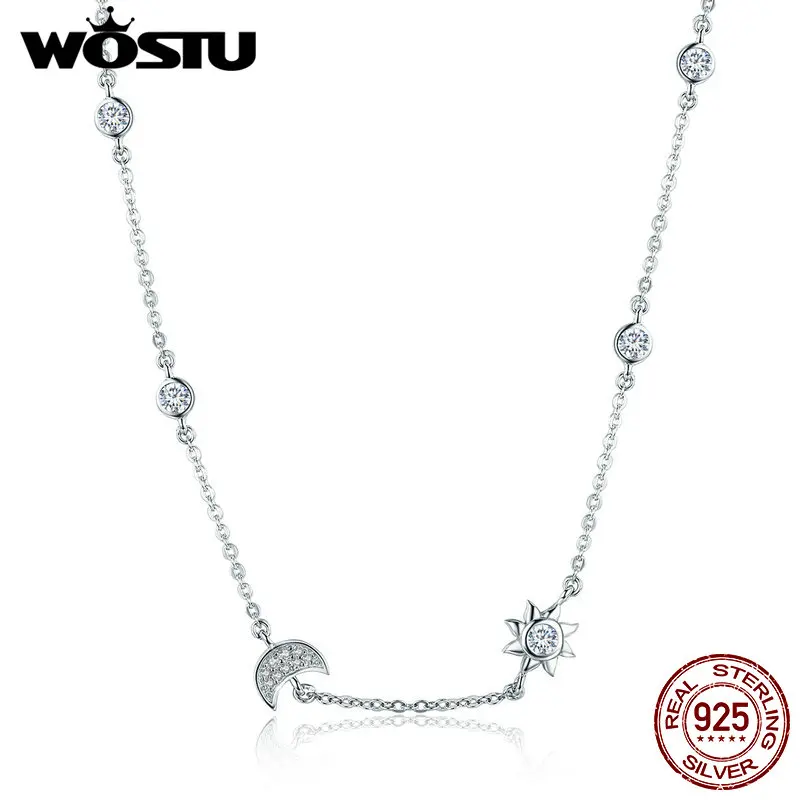 WOSTU Настоящее серебро 925 пробы сверкающая Луна и звезда изысканный кулон колье