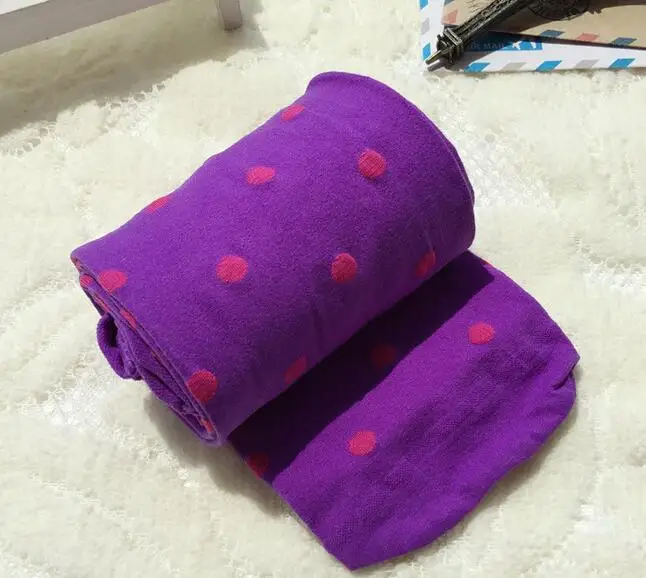 purple Новые колготки, 12 цветов, колготки Милая одежда детские колготки для девочек, бархатные колготки в горошек для танцев, размеры от 2 до 10 лет, af-58e-1pcs - Цвет: purple