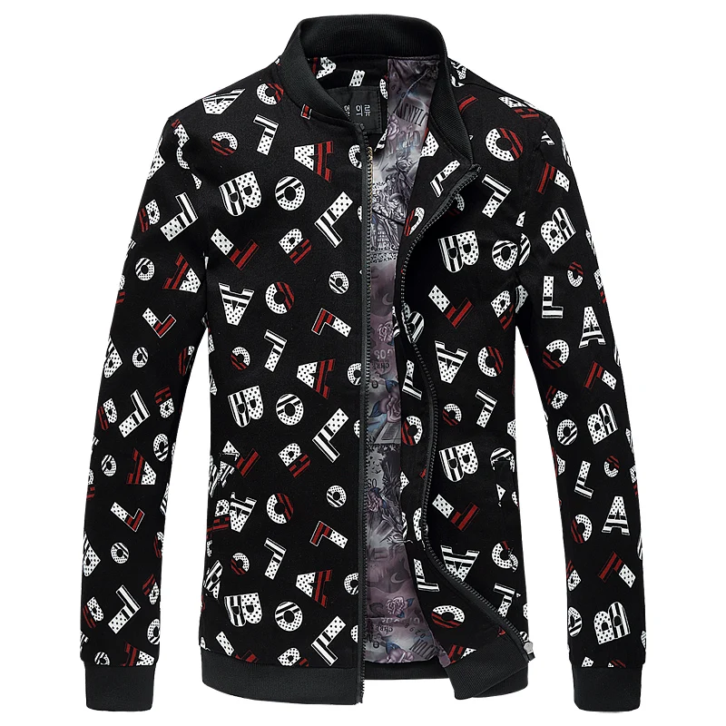 Мужская куртка с принтом букв весенне осенняя приталенная большого размера M 6XL