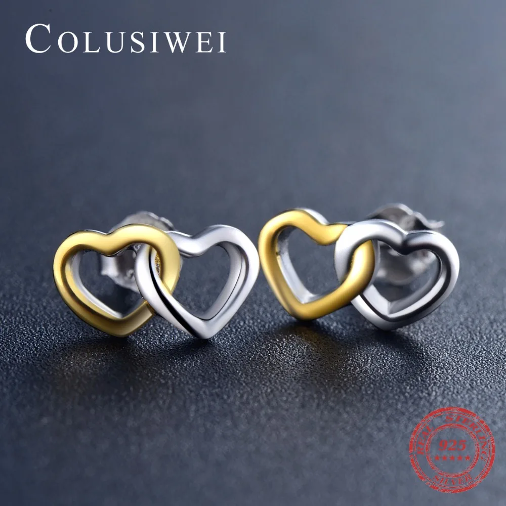 

COLUSIWEI NewClassic двойного сердца серьги-гвоздики белый и золотой Цвет Мода для женщин, женская обувь для свадебных фотографий с розами и 925 стерли...