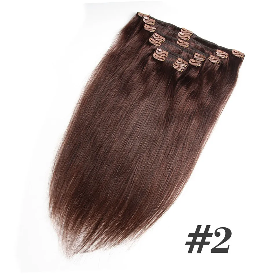 Человеческие волосы для наращивания на заколках, 120 г, волосы remy для наращивания на заколках на всю голову, 7 шт., волосы для наращивания на заколках, натуральный цвет - Цвет: #2
