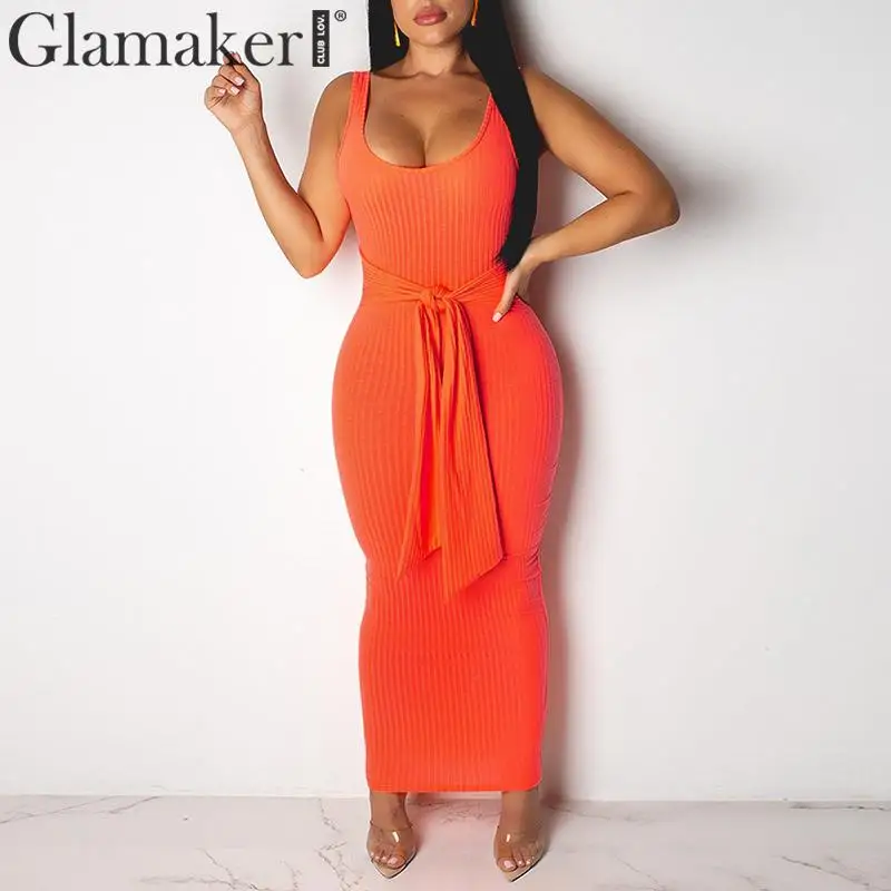 Glamaker сексуальное трикотажное длинное платье неонового цвета Элегантное летнее