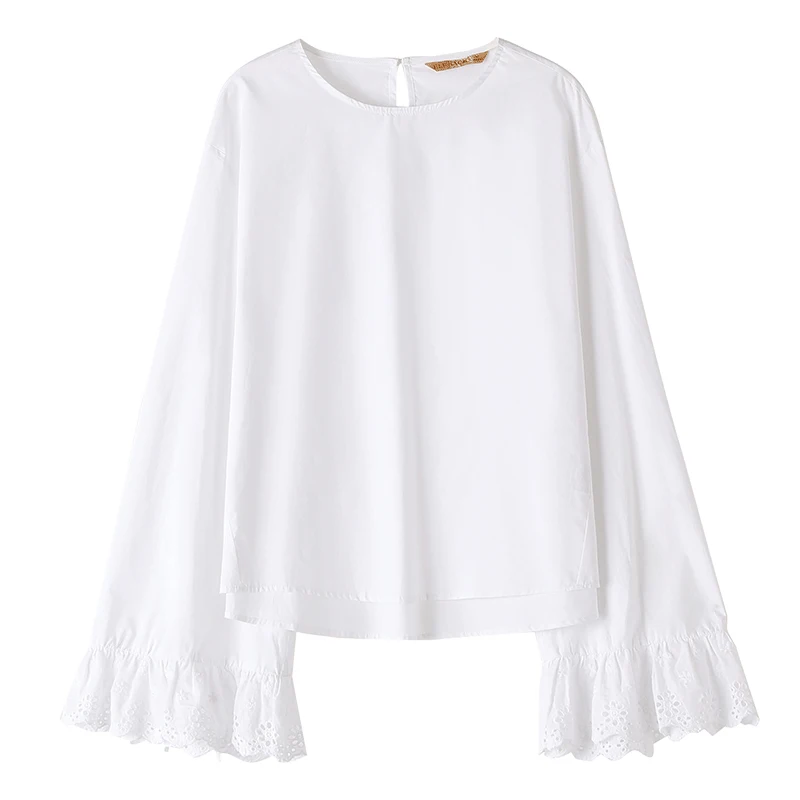 Женская Свободная блузка ELFSACK белая однотонная из хлопка с длинными