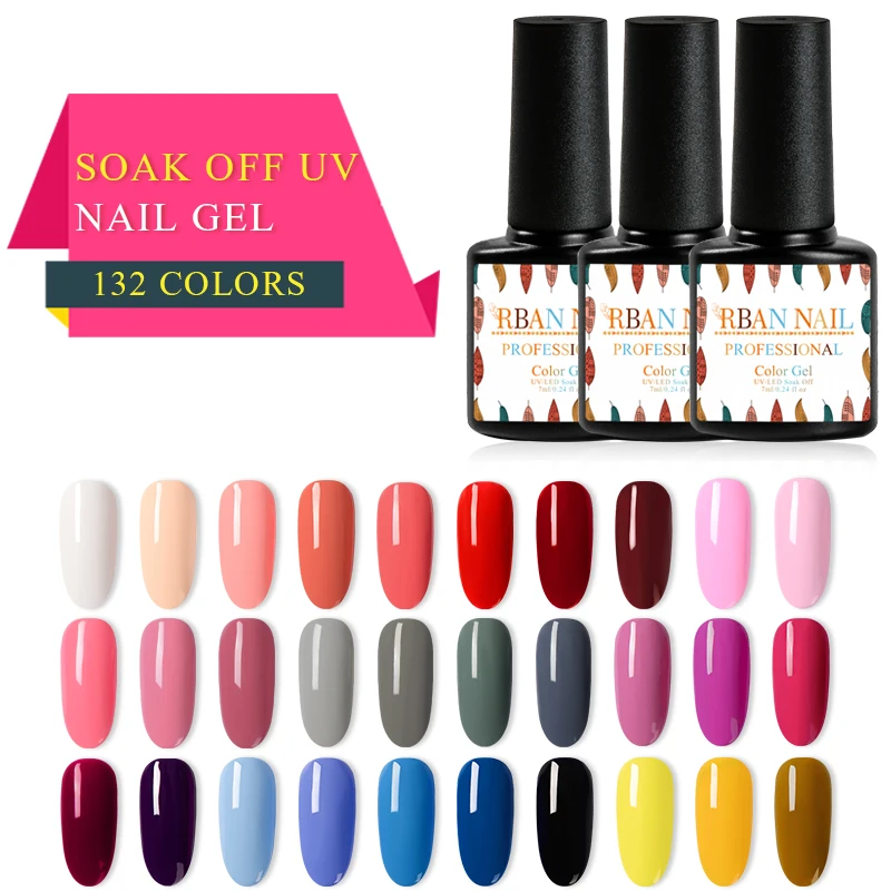RBAN NAIL 7 мл чистый Гель-лак для ногтей замачиваемый УФ светодиодный Гель-лак Стойкий черный белый розовый основа для ногтей Гель-лак для маникюра