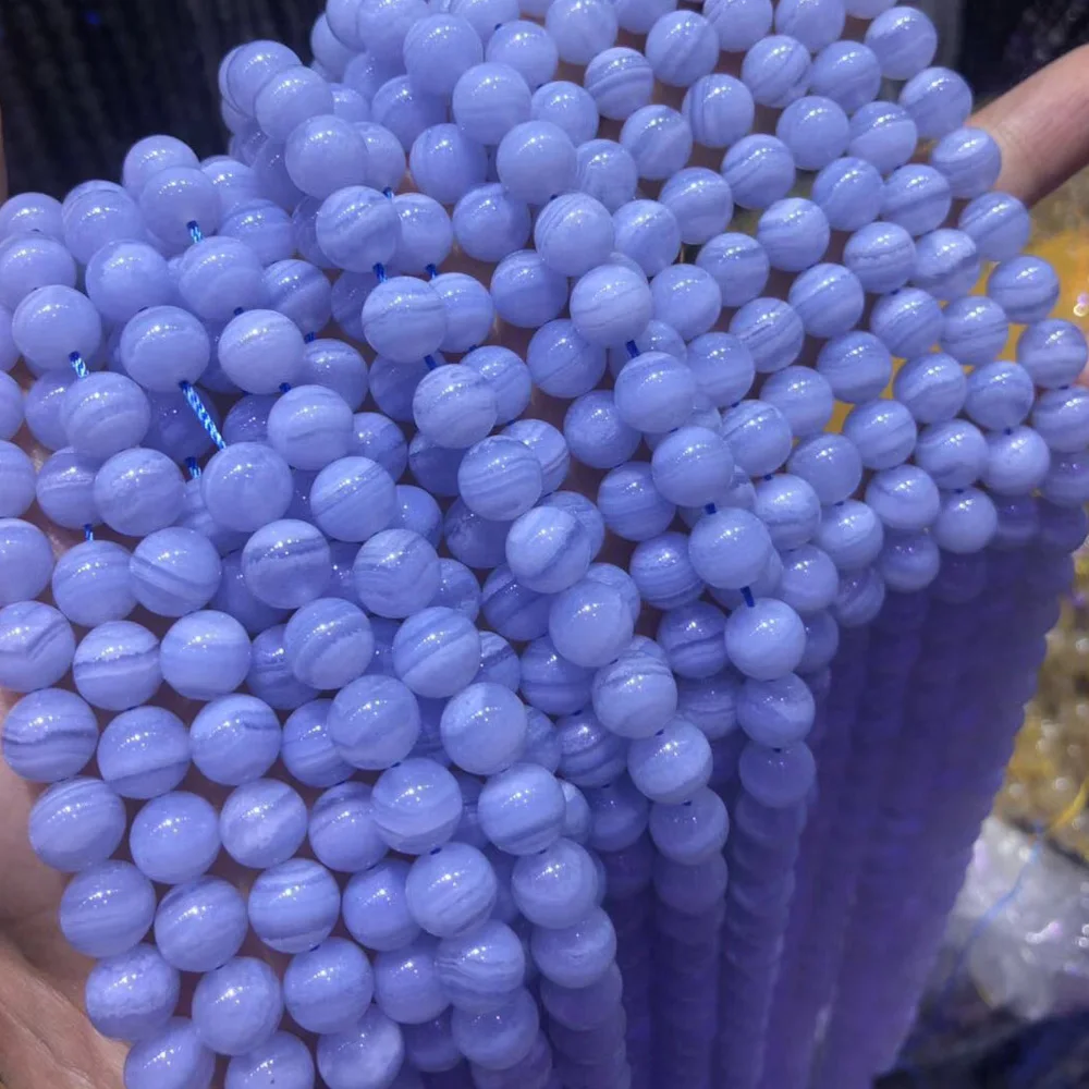 natural Brazil blue lace agate/ chalcedony beads gemstone DIY loose for jewelry making strand 15" wholesale | Украшения и