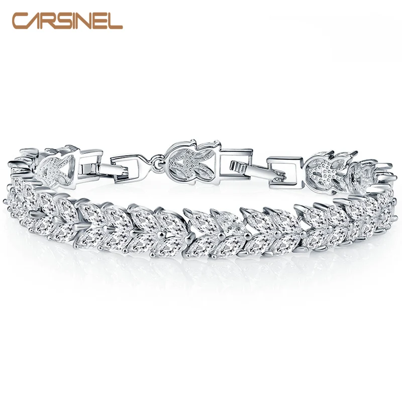 CARSINEL новые модные уникальные ювелирные изделия серебряный цвет листья форма CZ женские браслеты для женщин вечерние BR00125